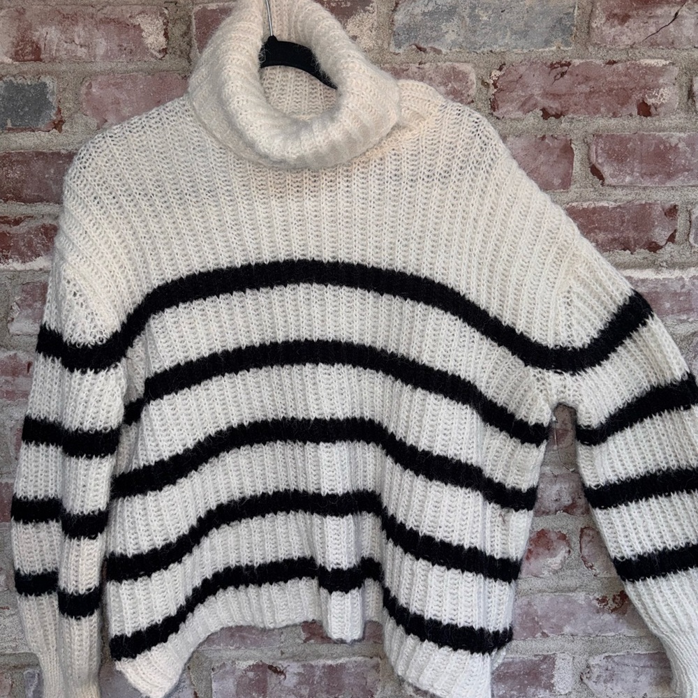 Altar'd State Black and White Striped Turtleneck Sweater